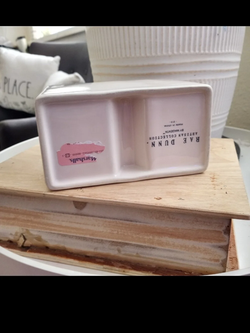 Rae Dunn White Ceramic Desk Organizer with Rainbow Heart Design